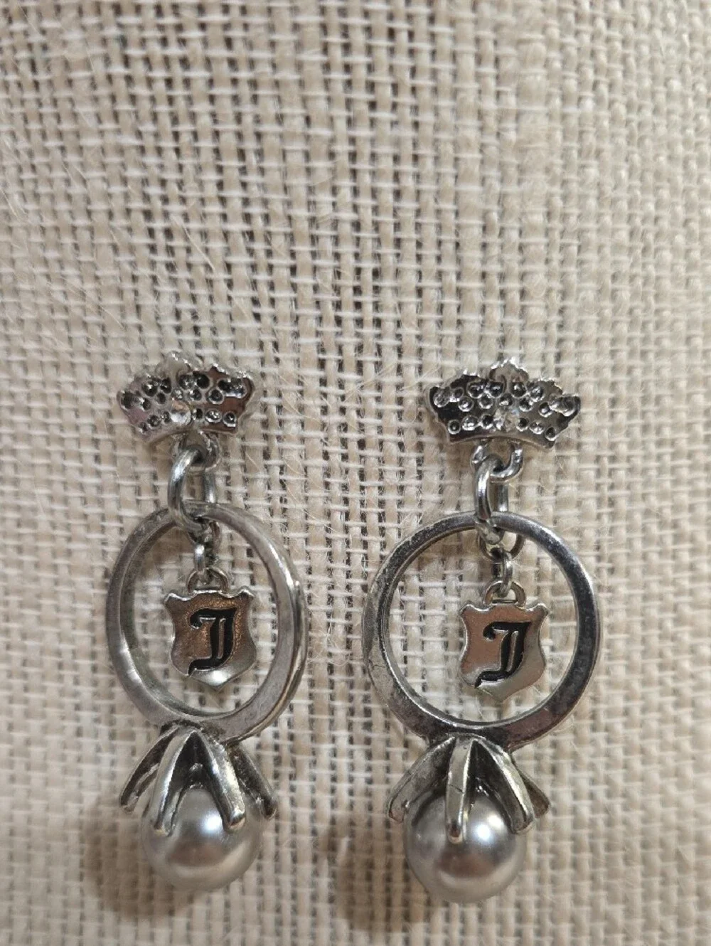 Juicy Couture Silver-Tone Pearl Drop Earrings with 'J' Charm